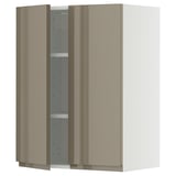 METOD Wall cabinet with shelves/2 doors, white/Voxtorp high-gloss dark grey-brown, 60x80 cm