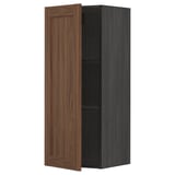 METOD Wall cabinet with shelves, black Enköping/brown walnut effect, 40x100 cm