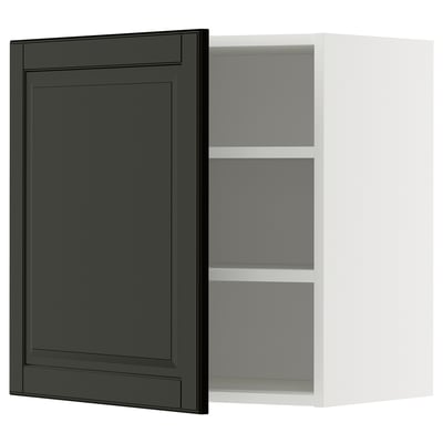 METOD Wall cabinet with shelves, white/Bodbyn black, 60x60 cm