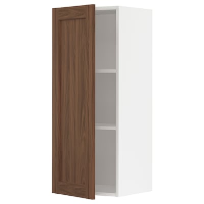 METOD Wall cabinet with shelves, white Enköping/brown walnut effect, 40x100 cm