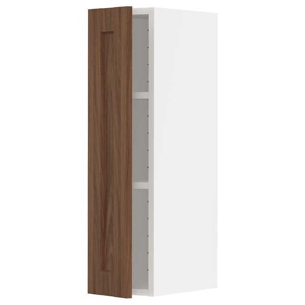 METOD Wall cabinet with shelves, white Enköping/brown walnut effect, 20x80 cm