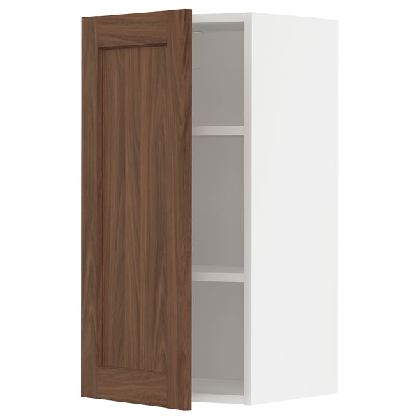 METOD Wall cabinet with shelves, white Enköping/brown walnut effect, 40x80 cm