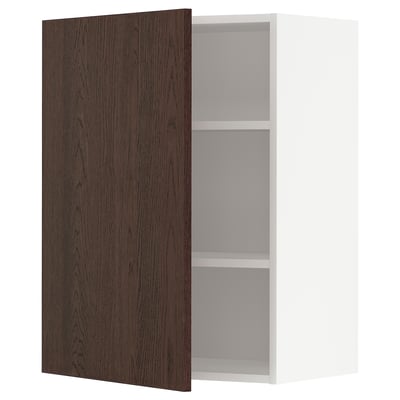 METOD Wall cabinet with shelves, white/Sinarp brown, 60x80 cm