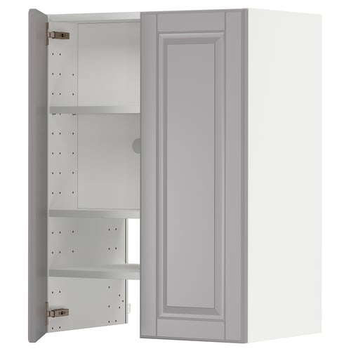 METOD grey kitchen cabinet, soft grey, rectangular, three shelves, bevelled doors.