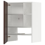 METOD Wall cb f extr hood w shlf/door, white Hasslarp/brown patterned, 60x80 cm