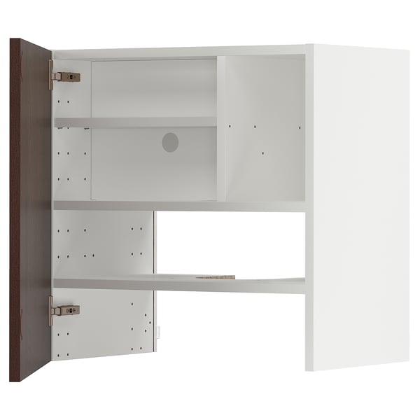 METOD Wall cb f extr hood w shlf/door, white Hasslarp/brown patterned, 60x60 cm