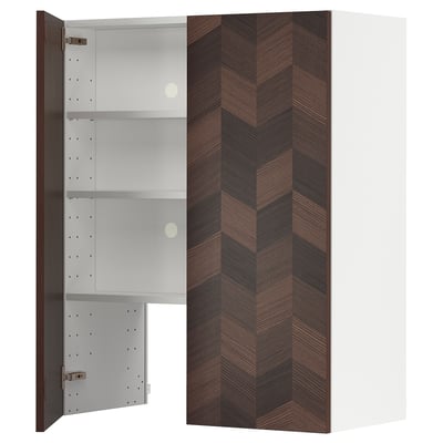 METOD Wall cb f extr hood w shlf/door, white Hasslarp/brown patterned, 80x100 cm