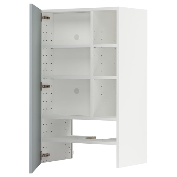 METOD Wall cb f extr hood w shlf/door, white/Kallarp light grey-blue, 60x100 cm