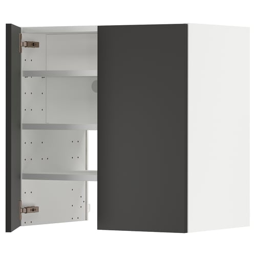 Modern kitchen cabinet in black, featuring a sleek design with adjustable shelves and sturdy construction.