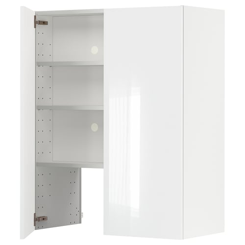 White high-gloss cabinet with adjustable shelves: modern storage solution.