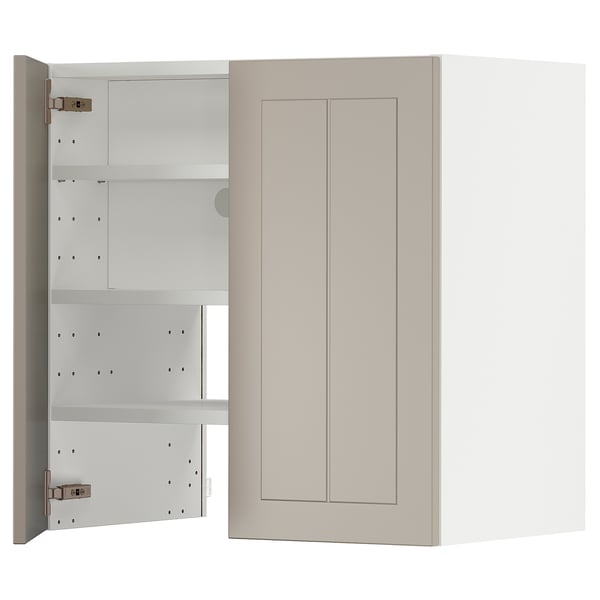 METOD Wall cb f extr hood w shlf/door, white/Stensund beige, 60x60 cm