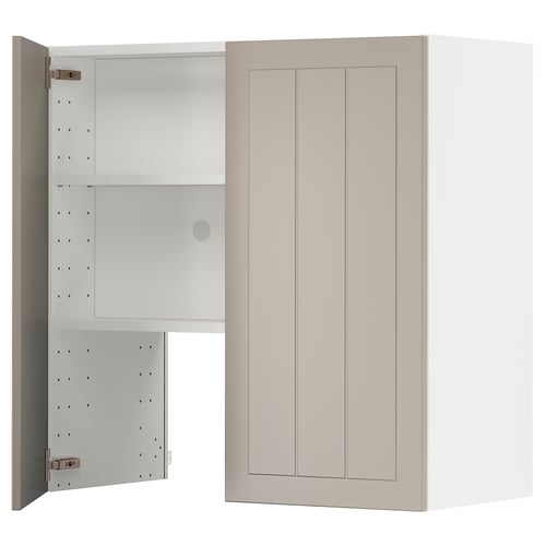 METOD kitchen cabinet in beige with adjustable shelves.