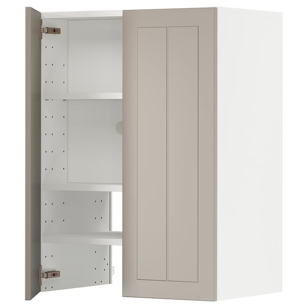 METOD Wall cb f extr hood w shlf/door, white/Stensund beige, 60x80 cm