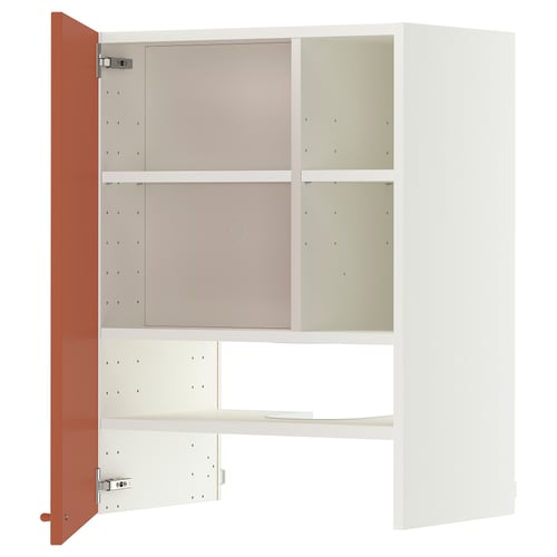 METOD Wall cb f extr hood w shlf/door, white/Terrsjö red-brown wave pattern, 60x80 cm