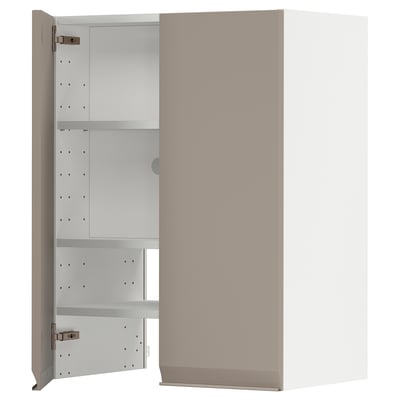 METOD Wall cb f extr hood w shlf/door, white/Upplöv matt dark beige, 60x80 cm