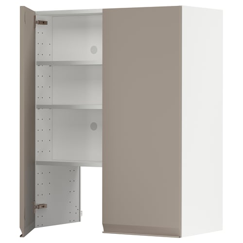 METOD kitchen unit in grey-beige with adjustable shelves, minimalist handle, and metal hinges.