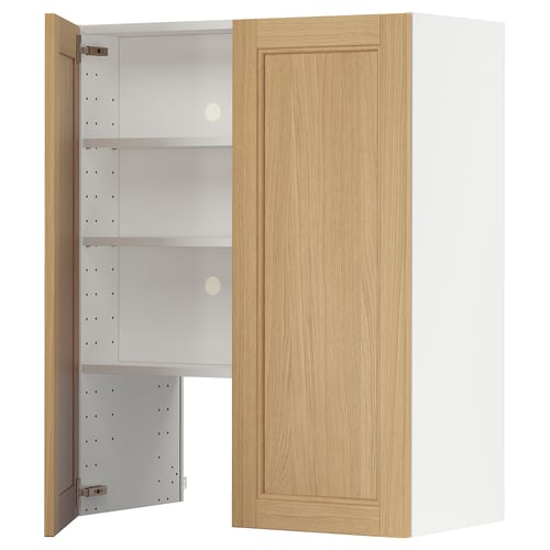 METOD kitchen cabinet, light oak, rectangular with shelves, adjustable.