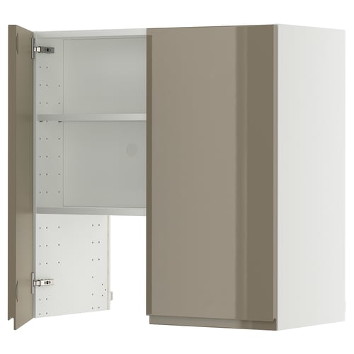Modern wall-mounted cabinet with light-colored doors, featuring a sleek, minimalist design and one shelf inside.