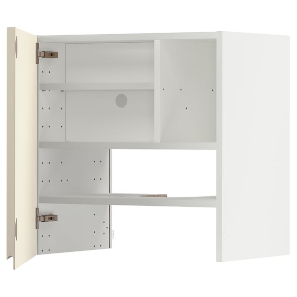 METOD Wall cb f extr hood w shlf/door, white/Voxtorp high-gloss light beige, 60x60 cm