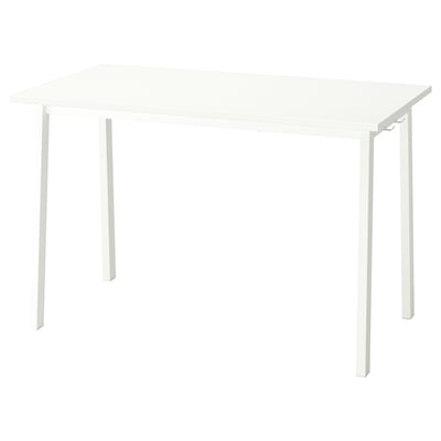 A white MITTZON conference table with a square top and four metal legs, suitable for meetings and workspaces.