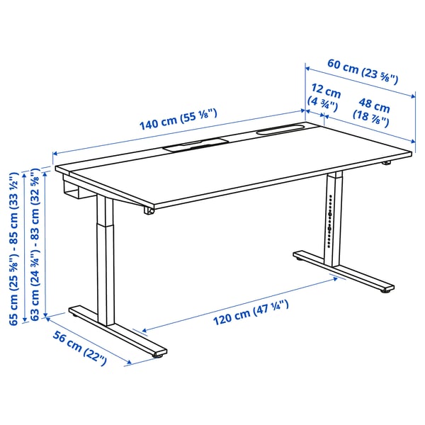 MITTZON Desk, black stained ash veneer/black white, 140x60 cm