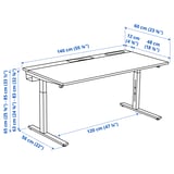 MITTZON Desk, black stained ash veneer/black white, 140x60 cm