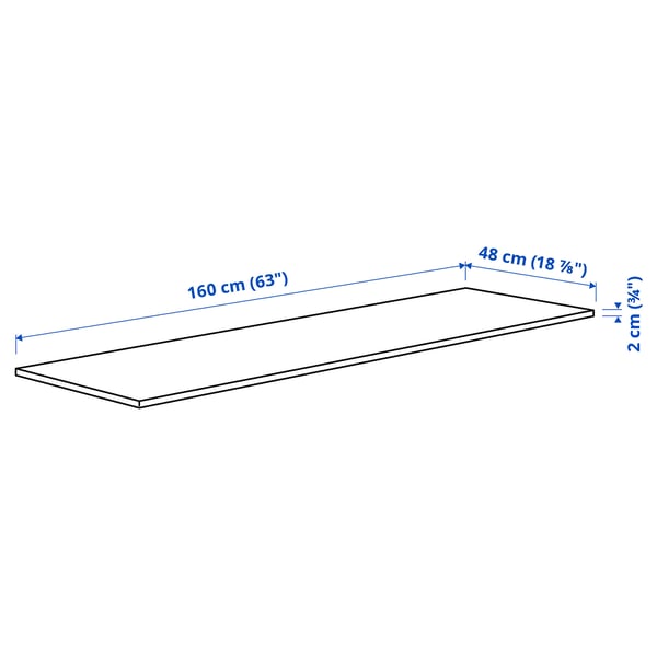 MITTZON Table top, white, 160x48 cm