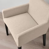 MÖRBYLÅNGA / MÅRENÄS Table and 4 chairs with armrests, oak veneer brown stained/black Gunnared beige, 145 cm