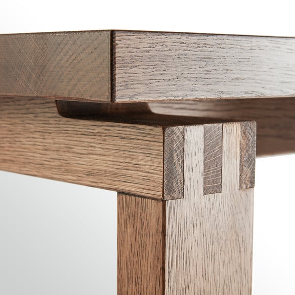 MÖRBYLÅNGA / TOSSBERG Table and 6 chairs, oak veneer brown stained/Gunnared dark grey black, 220x100 cm