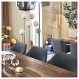 MÖRBYLÅNGA / TOSSBERG Table and 6 chairs, oak veneer brown stained/Gunnared dark grey black, 220x100 cm