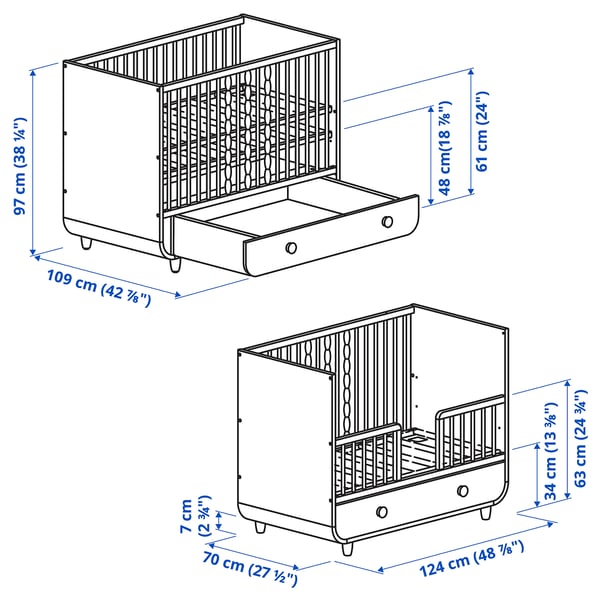 MYLLRA Cot with drawer, beige, 60x120 cm