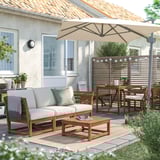 NÄMMARÖ 3-seat modular sofa, outdoor, armrests light brown stained/Frösön/Duvholmen beige