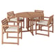 NÄMMARÖ Table+4 chairs w armrests, outdoor, light brown stained/Kuddarna light grey-beige, 130 cm