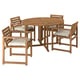 NÄMMARÖ Table+4 chairs w armrests, outdoor, light brown stained/Kuddarna light grey-beige, 130 cm