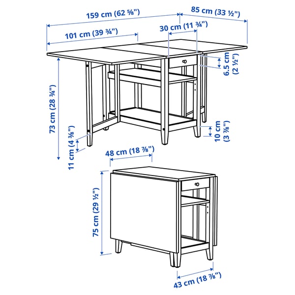NÄSINGE / FRÖSVI Table and 2 chairs, gateleg table white/folding white, 48/104/159x85 cm