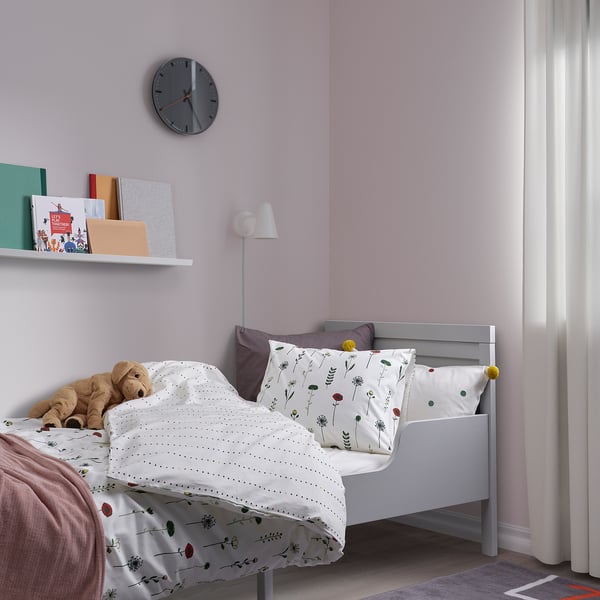 NATTSLÄNDA Duvet cover and pillowcase, floral pattern multicolour, 150x200/50x80 cm