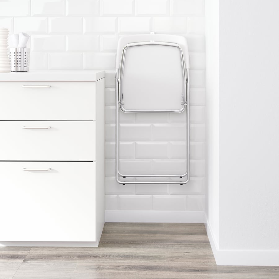 NISSE folding chair, highgloss white/chromeplated IKEA
