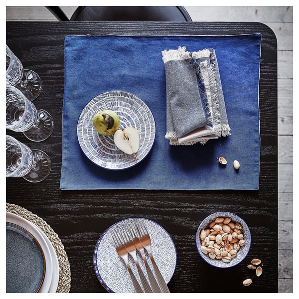 NISSÖGA Napkin, grey/dark blue, 35x35 cm