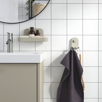 ÖBONÄS Triple hook with suction cup, grey-beige, 7x11 cm