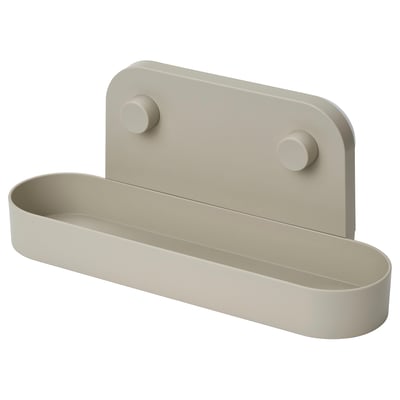 ÖBONÄS Wall shelf with suction cup, grey-beige, 28 cm