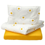 ÖGONLOCKSMAL 3-piece bedlinen set for cot, flower white/yellow, 60x120 cm