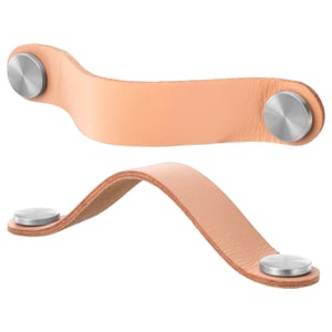 ÖSTERNÄS leather handles in tan. Two round metal knobs, soft leather strap, warm & natural look.