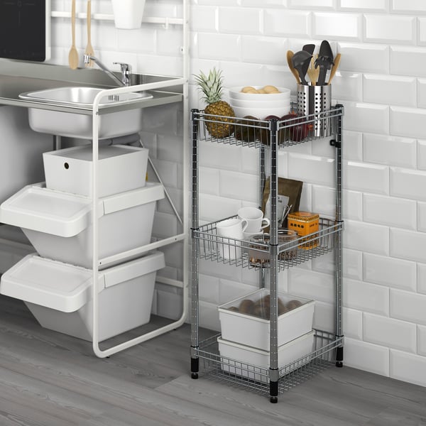 OLAUS Shelving unit with 3 baskets, galvanised, 46x36x94 cm