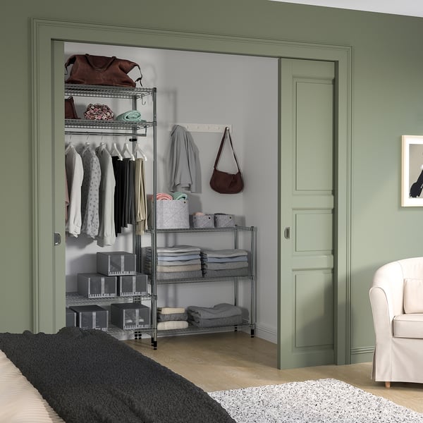 OLAUS Shelving unit with clothes rail, with 1 shelf/galvanised, 186x50x201 cm