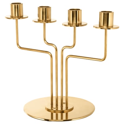 PÄRLBAND Candelabra, gold-colour, 22 cm