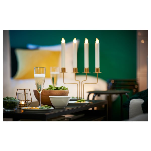 PÄRLBAND Candelabra, gold-colour, 22 cm