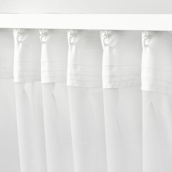 PALPLJUNGMAL Sheer curtains, 1 pair, white white/check pattern with heading tape, 145x300 cm