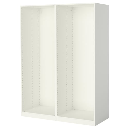White ikea PAX wardrobe frame, modular, no doors, metal holes for customization.
