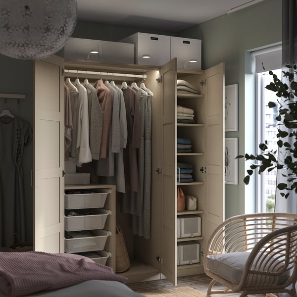 PAX / BERGSBO Wardrobe combination, grey-beige/grey-beige, 150x60x201 cm