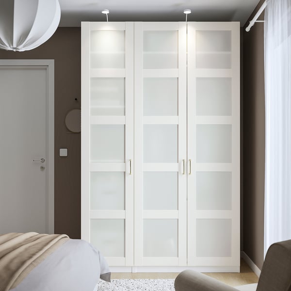 PAX / BERGSBO Wardrobe combination, white/frosted glass/white, 150x60x236 cm